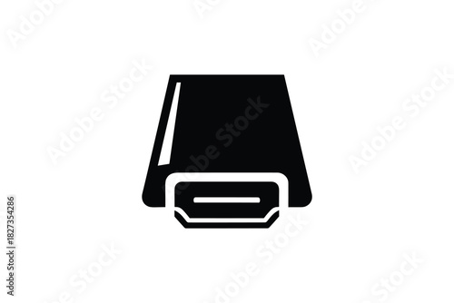 Hdmi port icon. Black flat symbol. Digital interface design element. Technology illustration.