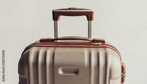 Travel Suitcase with Retractable Handle in Metallic Gold and Brown Colors for Vacation and Business Trips