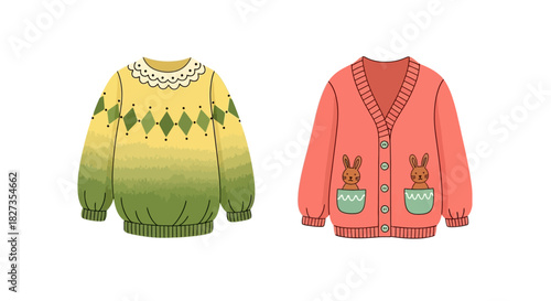 “Winter Clothes Illustration – Cozy Seasonal Jackets, Sweaters, Scarves and Cold-Weather Fashion Vector Set”