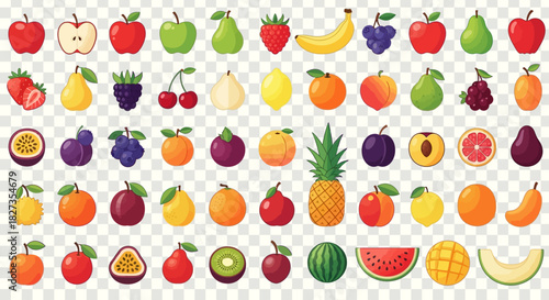 “Colorful Fruits Icon Set – Vibrant Flat Vector Illustrations for Food, Apps, and Branding”