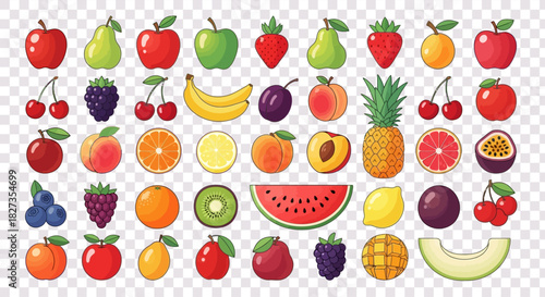 “Fresh and Bright Fruits Vector Icons – Playful Colorful Fruit Collection for Graphic Design”