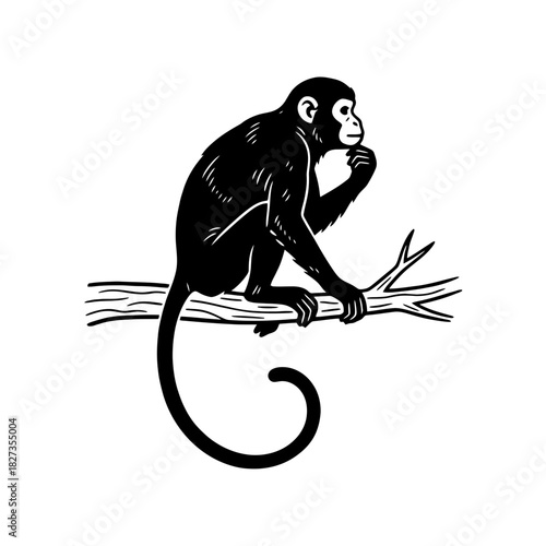 Zodiac Animal Monkey silhouette sitting on stylized branch