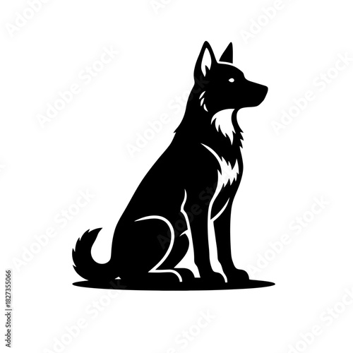 Zodiac Animal Dog silhouette sitting calmly with stylized ground