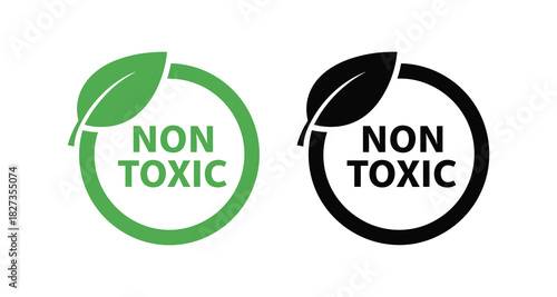 Non toxic label design, eco-friendly product badge, safe material icon, natural quality mark, clean element.