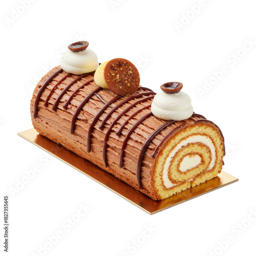 Delicious chocolate log cake bakery dessert photography indoor close-up