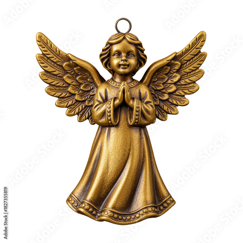 Bronze angel statue praying art decor spiritual home close-up view