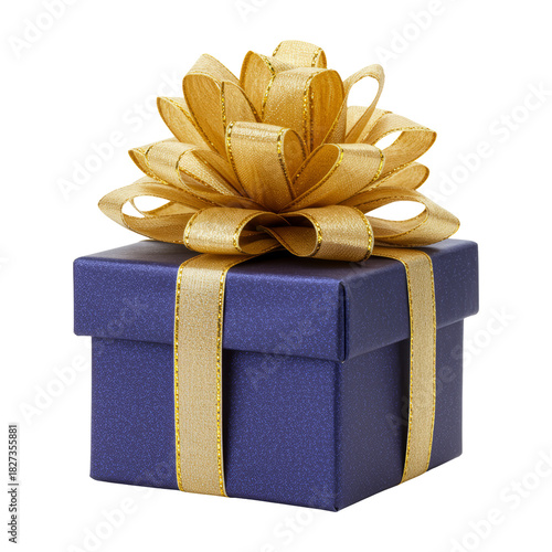 Gift box with golden ribbon celebratory event studio setting close-up