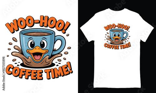 Cartoon Duck Character in Coffee Cup with Splashing Coffee vector illustration
