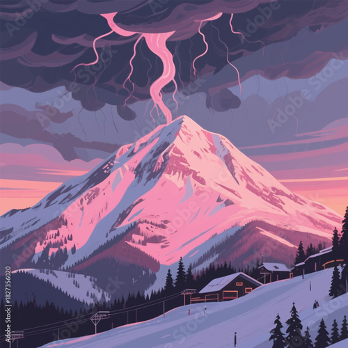 Lightning Cloud View on Iceberg Illustrator Artwork Banner Background Design Template 