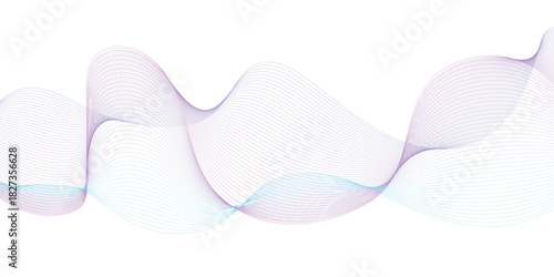 Digital frequency track equalizer. Stylized line art background. Vector illustration. Wave with lines created using blend tool. Curved wavy line, smooth stripe wave element for design. 