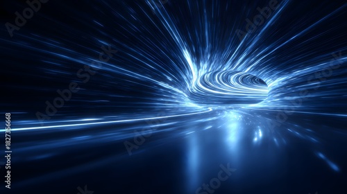 Fototapeta Naklejka Na Ścianę i Meble -  Abstract Blue Light Tunnel - Futuristic Digital Data Flow.