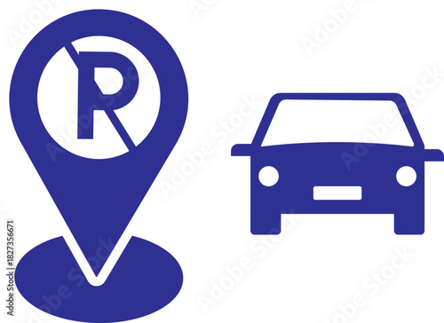 no Parking location pin icon. Safety signs. gate warning sign. Radar with targets on monitor, Earth globe, Location the, Cafe and restaurant location, Parking car barrier