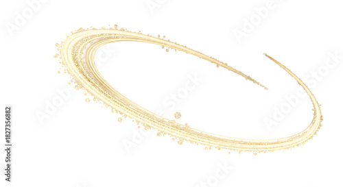Golden light trail circle with sparkles isolated on transparent background