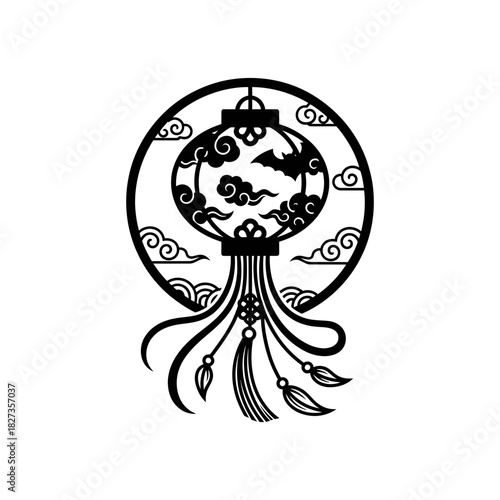 Lunar New Year Lantern Chinese lantern silhouette with tassels decoration vector