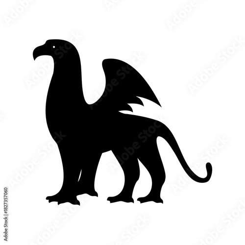 Silhouette of a Majestic Griffin with Powerful Wings and Regal Posture