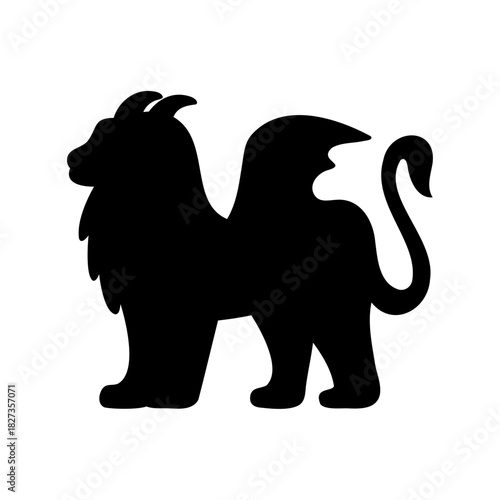 Silhouette of a mythological chimera creature with lion, goat, and dragon features
