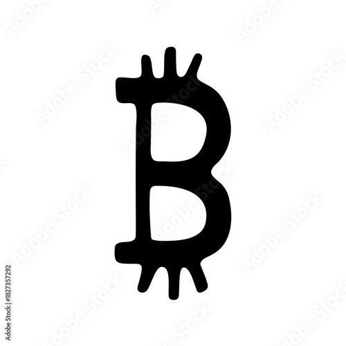 Stylized Black Bitcoin Symbol on White Background Representing Digital Currency