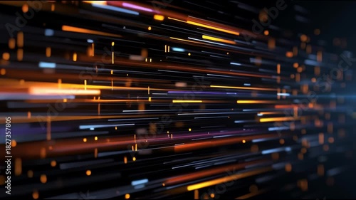 Abstract Data Stream: Orange and Blue Light Trails