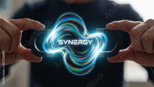 Person Holding Two Magnets with Holographic Energy Field Synergy