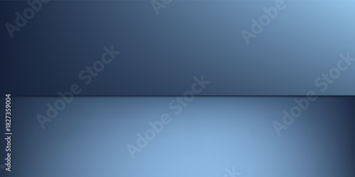  horizontal digital background with a smooth gradient from deep navy blue to light sky blue, soft ambient lighting, and glossy reflective floor.