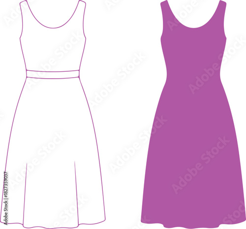 Elegant dress template in black and white for fashion design projects and clothing mockups, simple style