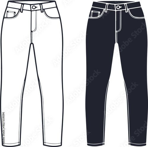 Fashionable slim fit jeans in black and white for modern style guides and apparel design concepts