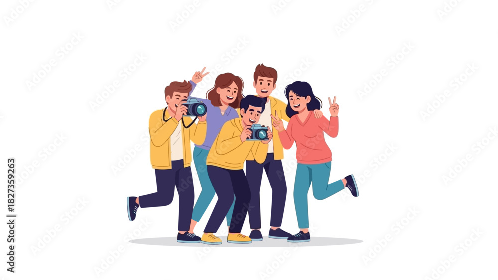 Obraz premium A group of friends joyfully posing for a photograph, capturing a memorable moment together, illustrating connection and shared experience