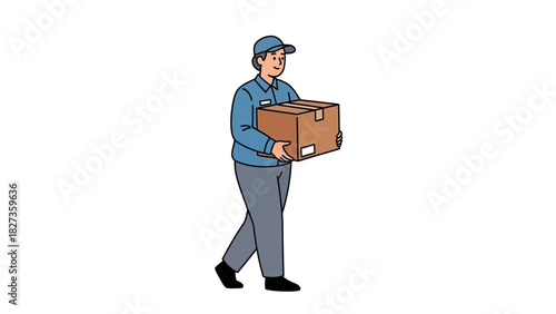 Delivery Person Carrying a Cardboard Box Illustration of a Courier Delivering a Package