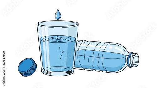 Clean Drinking Water in a Glass and Recyclable Plastic Bottle Illustration for Healthy Hydration and Daily Wellness