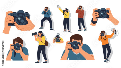 Diverse Group of People Taking Pictures with Cameras and Smartphones