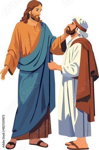 Jesus Healing a Blind Man Biblical Miracle Illustration