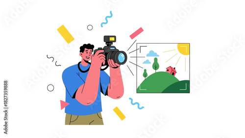 Photographer Shooting Pictures A Man with a Camera Outdoors