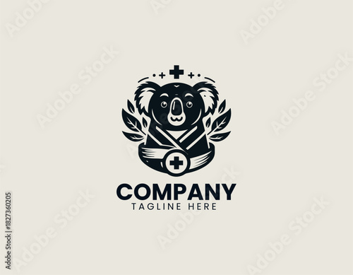 Healthy Koala black vector logo illustration