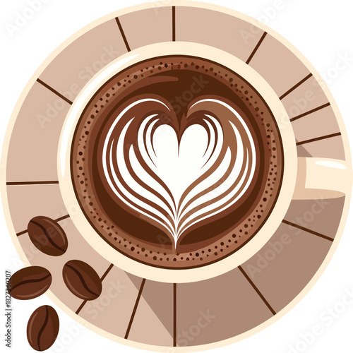 Latte Art Coffee Cup Top View Vector