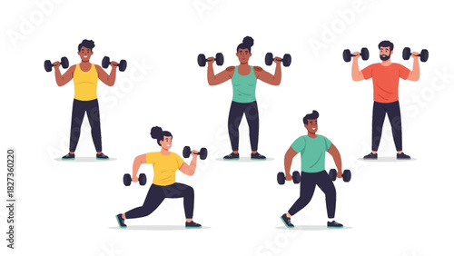 Diverse Group of People Exercising with Dumbbells Strength Training and Fitness Concept
