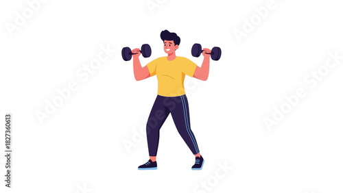 Active man lifting dumbbells for strength training and fitness exercises, promoting healthy lifestyle