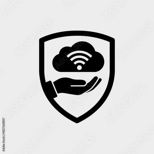 Safer Internet Day Cloud computing security icon on shield held by hand