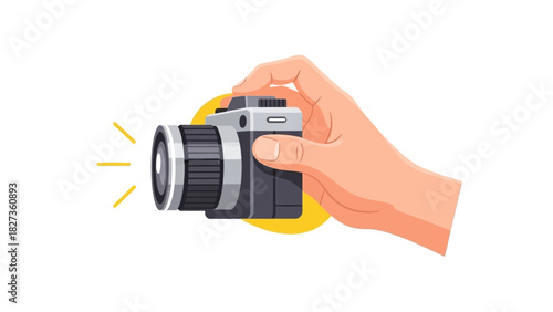 Capturing Memories A Hand Holding a Vintage Camera Ready to Snap a Picture