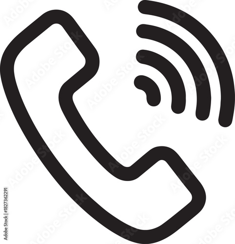 Simple black and white outline icon of a ringing telephone receiver