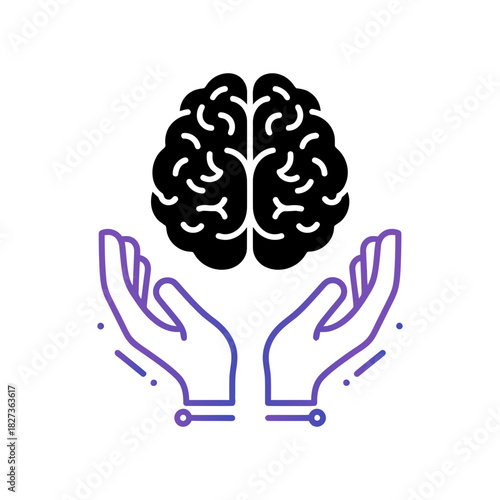 International Epilepsy Day Brain Icons Gradient purple helping hands lifting brain silhouette