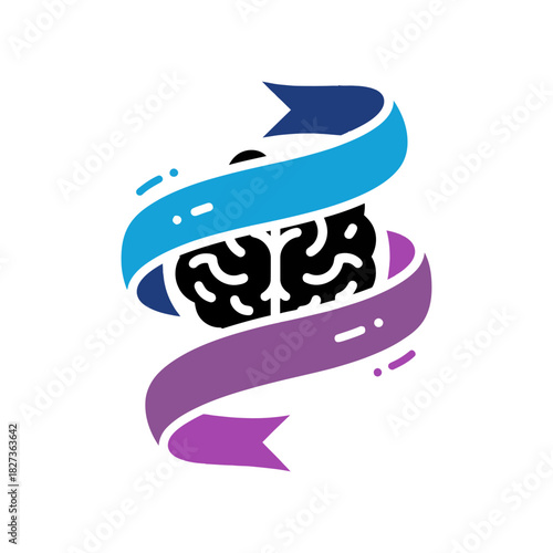 International Epilepsy Day Brain Icons Pixel art style ribbon wrapped around concept icon
