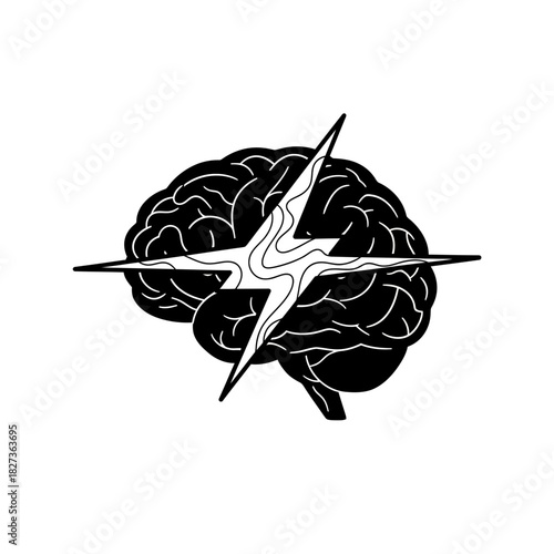 International Epilepsy Day Brain Icons Brain silhouette with lightning bolt idea concept design