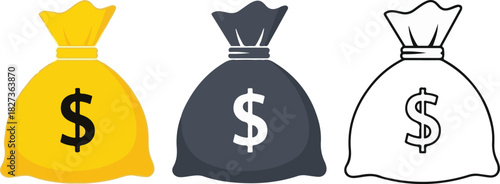 Money bag collection in yellow gray and outline financial theme
