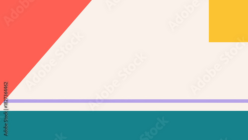 Vibrant geometric abstraction with a contemporary flair, showcasing a minimalist arrangement of colorful shapes against a light background, ideal for modern design