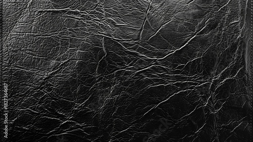 Close-up of black textured leather surface with natural wrinkles and creases