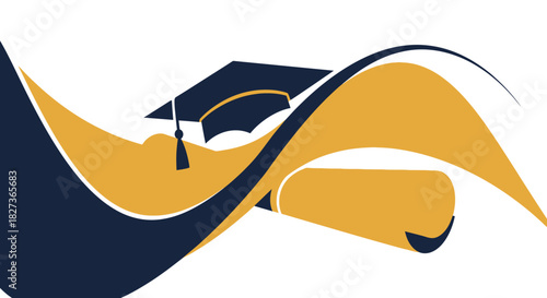 Graduation Cap and Diploma Scroll Abstract Design.