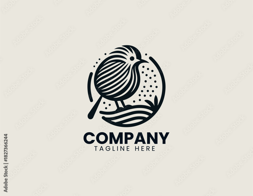 Naklejka premium Line Kiwi Bird black vector logo illustration