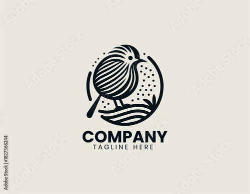 Line Kiwi Bird black vector logo illustration