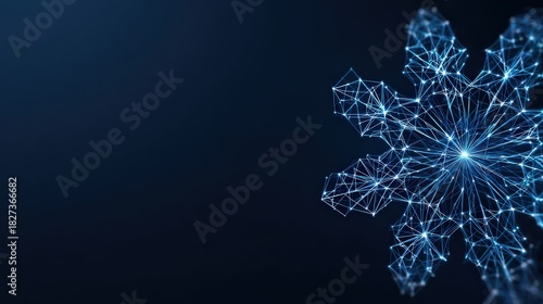 An elegant digital snowflake made of connecting dots, symbolizing the beauty of science and technology. ..Created with Generative AI, not depicting real subjects.