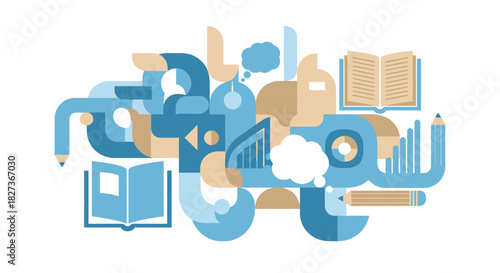 Abstract Learning and Education Concept Illustration with Books and Charts.